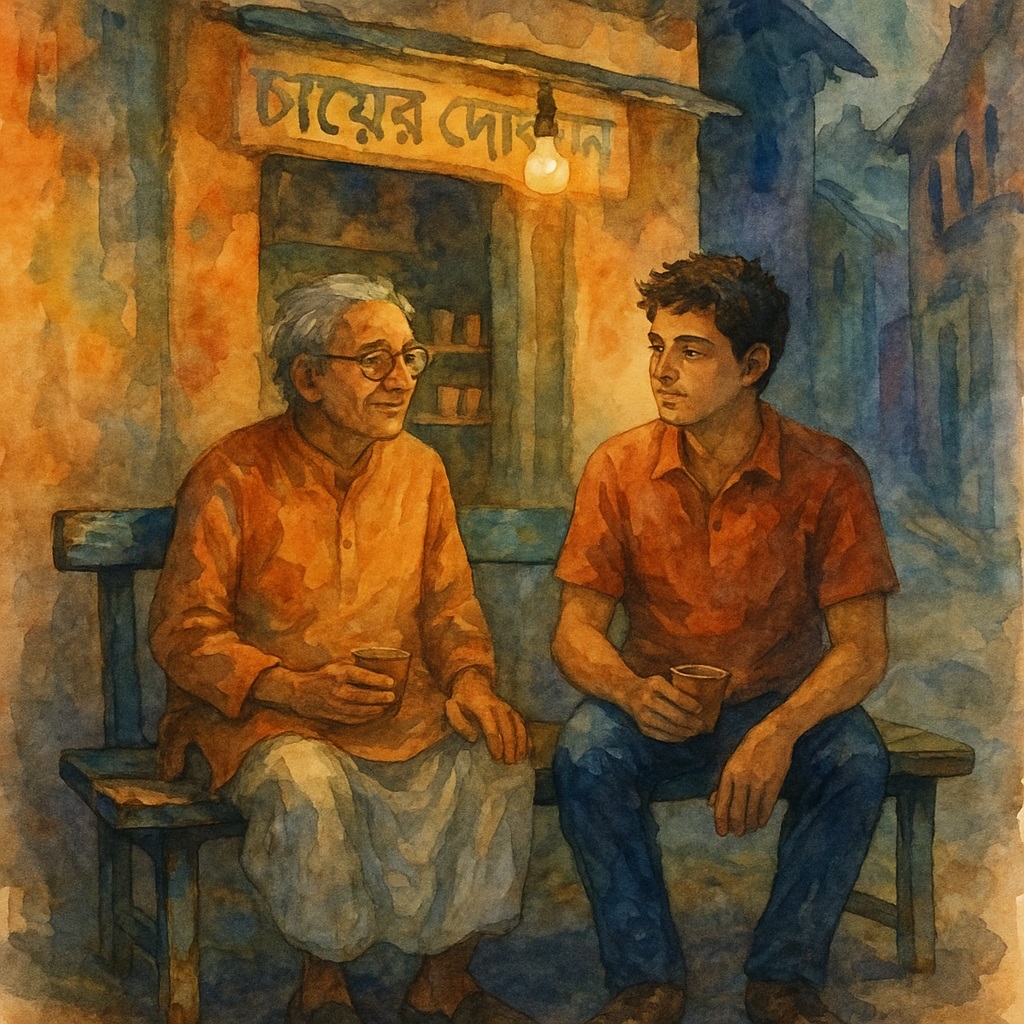 চায়ের দোকানের রংচটা বেঞ্চ